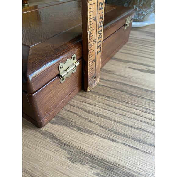 Vintage Midcentury Valet Butler Box Wood Jewelry Box With Mirror And Felt Lining - Picture 6 of 7